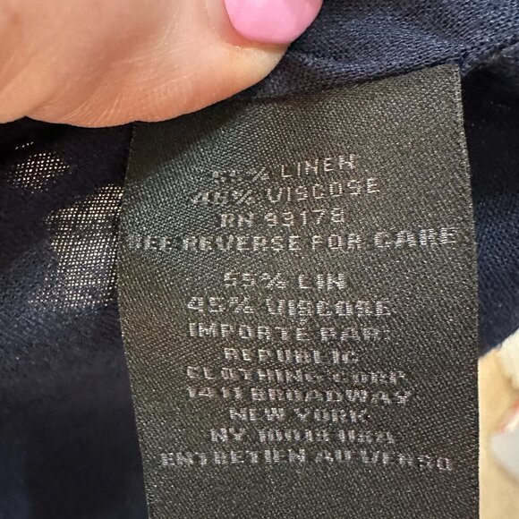 NWOT.Magaschoni Mens Linen Blend Woven Button Down Shirt Navy Blue Size Medium - Picture 8 of 11